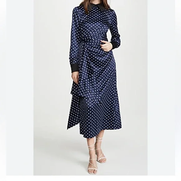 KEEPSAKE. NWOT. Foolish Long Sleeve, Midi Dress in Navy/Porcelain in Pol… - Picture 2 of 15